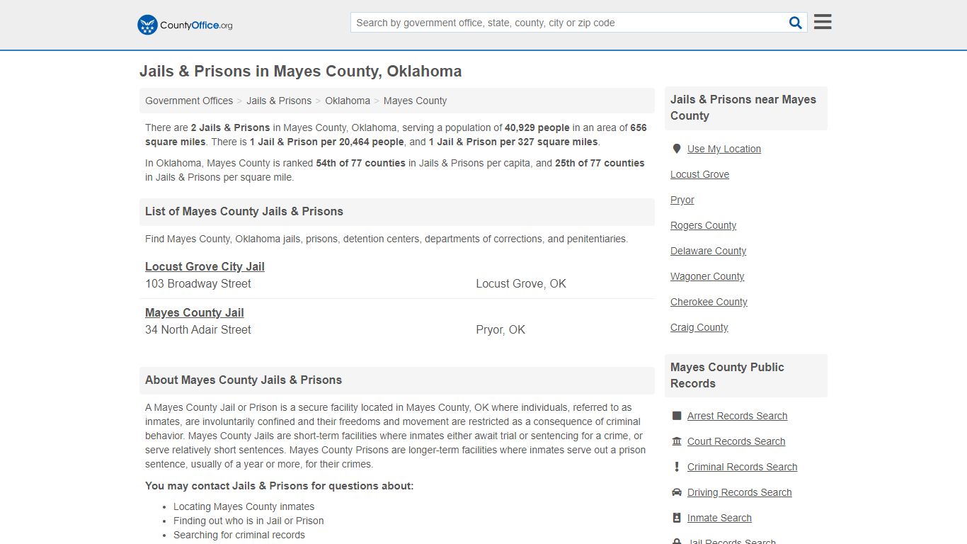 Jails & Prisons - Mayes County, OK (Inmate Rosters & Records)